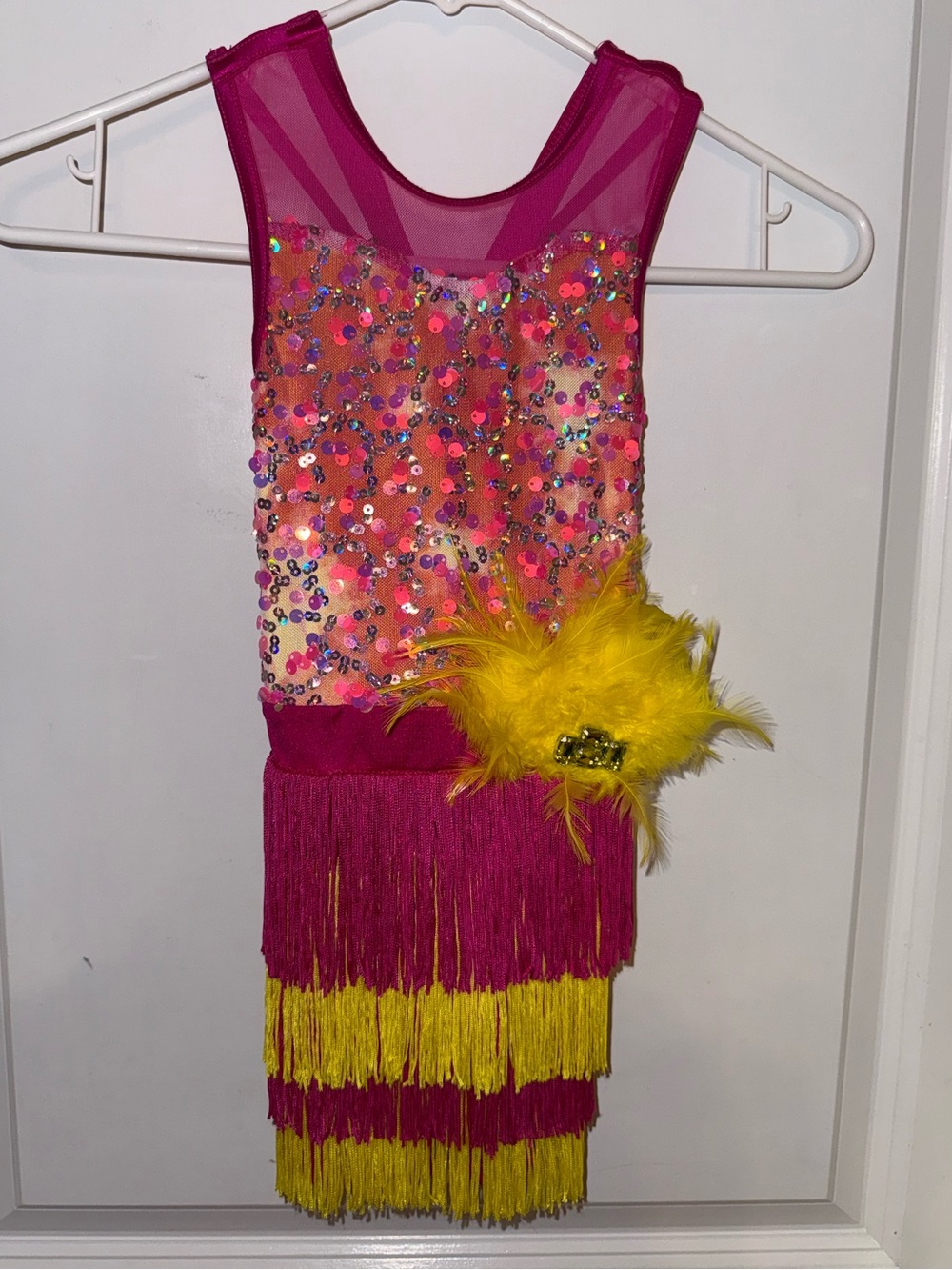 Weissman fuchsia and yellow sequin fringe dance costume‎